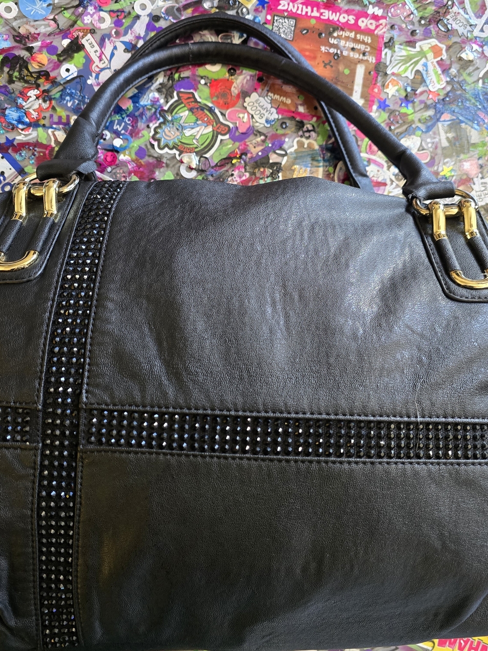 Black Studded Leather Tote Bag - Elegant Women's Handbag